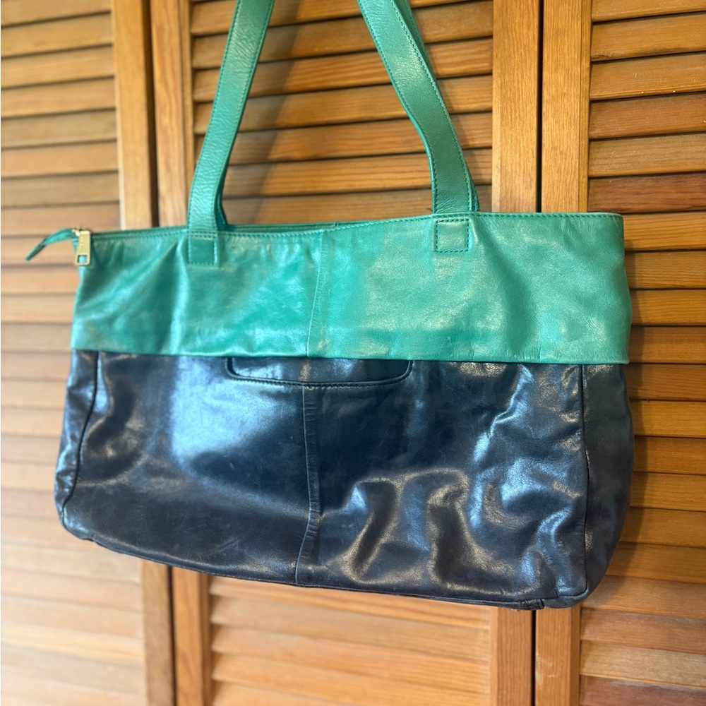 HOBO Teal and Black Two-Tone Leather Tote